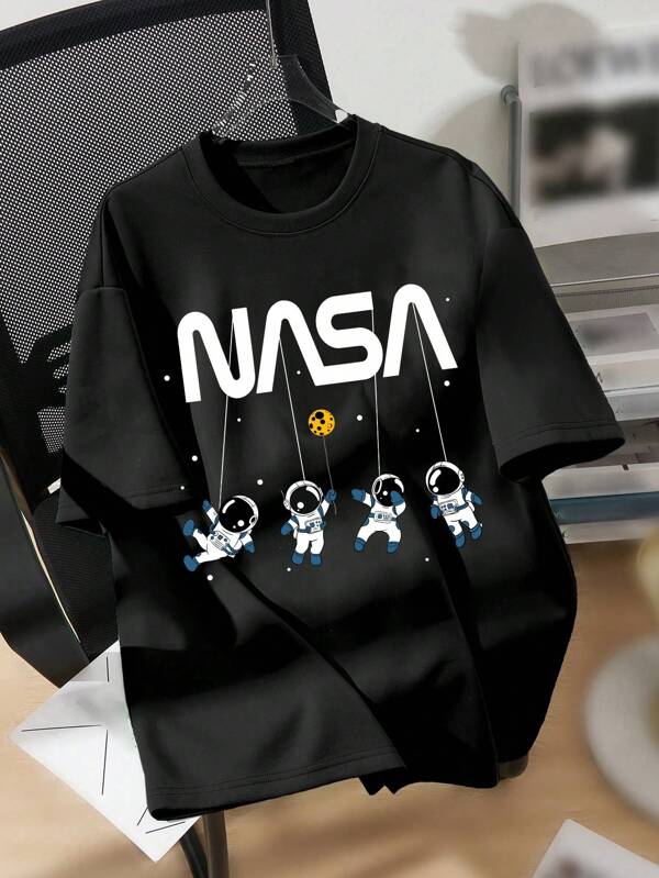 SHEIN Teen Boy Astronaut & Letter Printed Short Sleeve T-Shirt