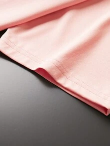 簡約蜻蜓和字母印花女款休閒基本t恤 - 粉色 - 查看 3