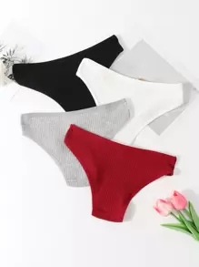 4pcs Teen Girl Solid Color Basic Seamless Ribbed Triangle Underwear Set