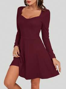 SHEIN Privé Vestido De Manga Larga Con Escote Corazón - Burdeos - Ver 5