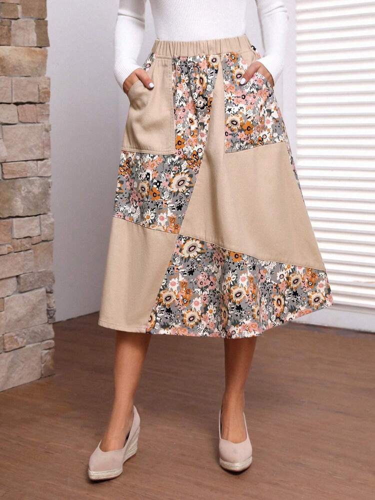 Women'S Floral Print Denim Skirt