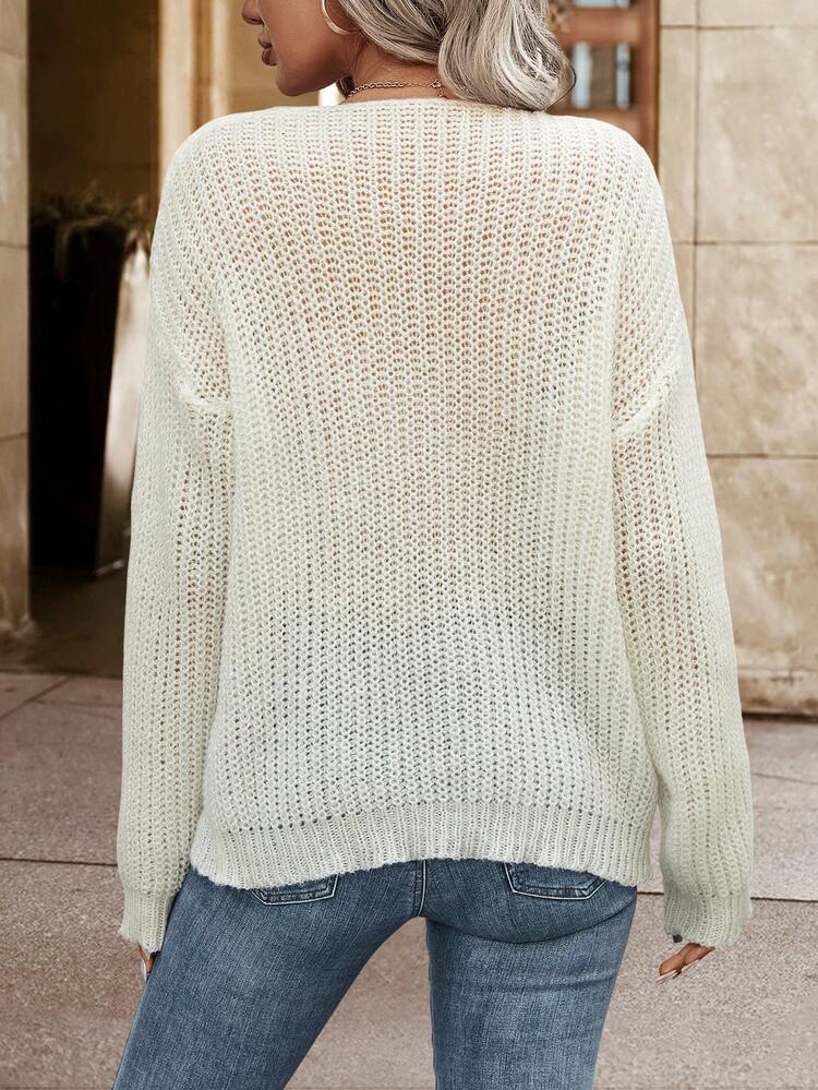 Women's Solid Color V-Neck Sequined Sweater With Patchwork Knit Pullover Fall Winter Sweater