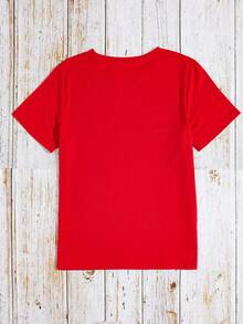 SHEIN Essnce Của phụ nữ Lá thư Và In nét mỏng Mẫu In Áo thun - Đỏ - Xem 2