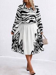 SHEIN Clasi Plus Size Women's Zebra Print Two Piece Set - Black and White - View 8