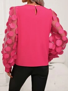 SHEIN Privé Mesh Contrast Long Sleeve Shirt - Hot Pink - View 2