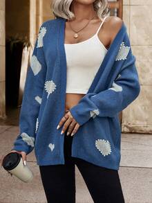 SHEIN Essnce Của phụ nữ Áo len Mở Với Ngọc trai đính cườm Thiết kế trái tim - Màu xanh lam - Xem 4