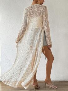 EMERY ROSE Ladies' Hollow Out Long Sleeve Cardigan Sweater Fall Winter Cloth For Women - Apricot - View 2