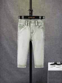 SHEIN Em bé Con trai Retro Eo đàn hồi Quần jean - màu xanh lá - Xem 7