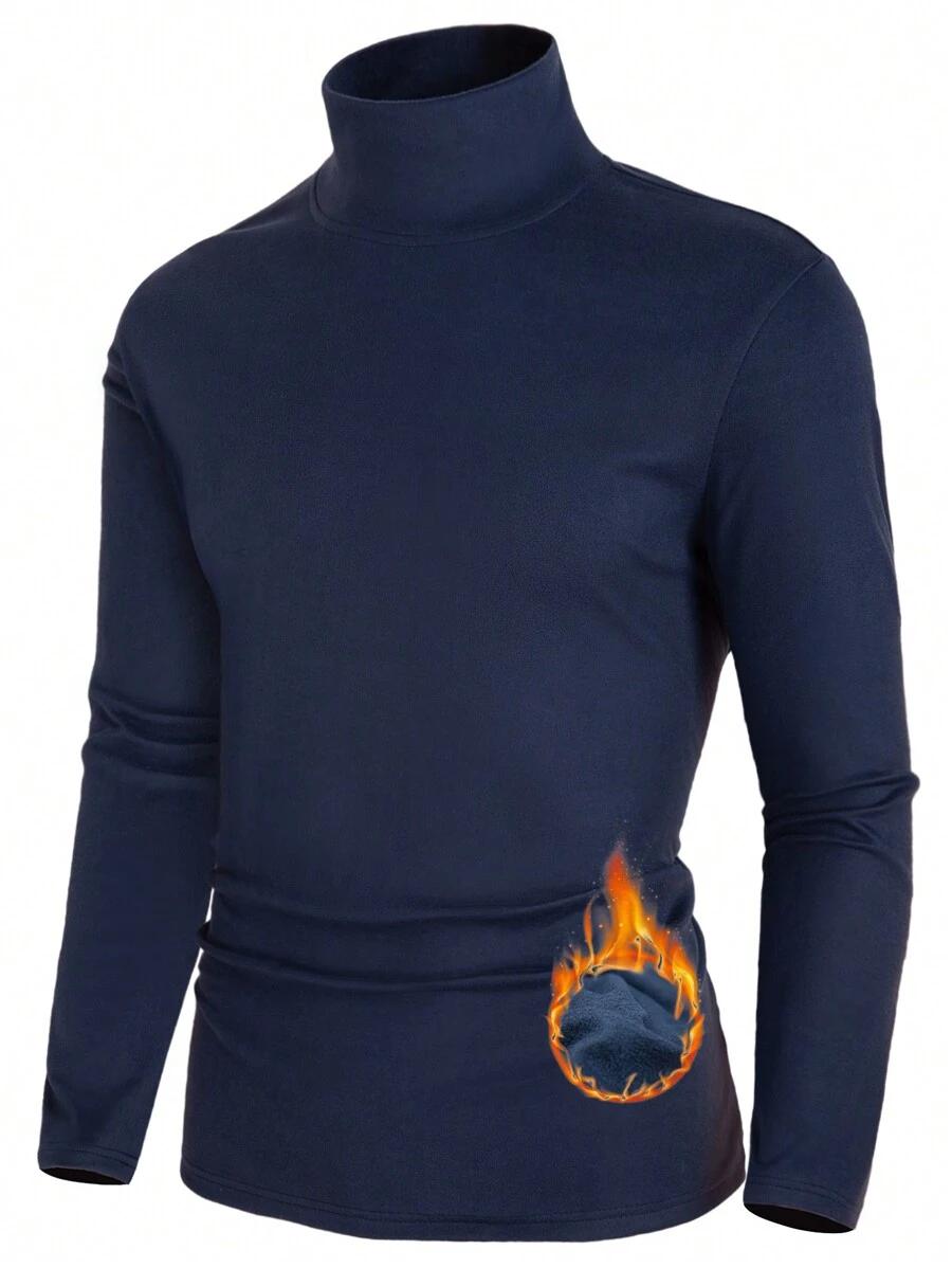 Manfinity Homme Nam Lót nhiệt Tay áo dài Áo thun - Màu xanh hải quân - Xem 1
