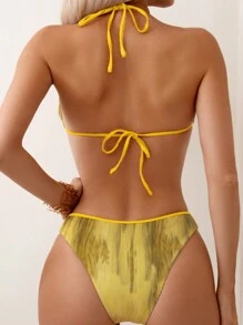 SHEIN Swim Ladies' Gradient Halterneck Bikini Set Summer Beach - Yellow - View 2
