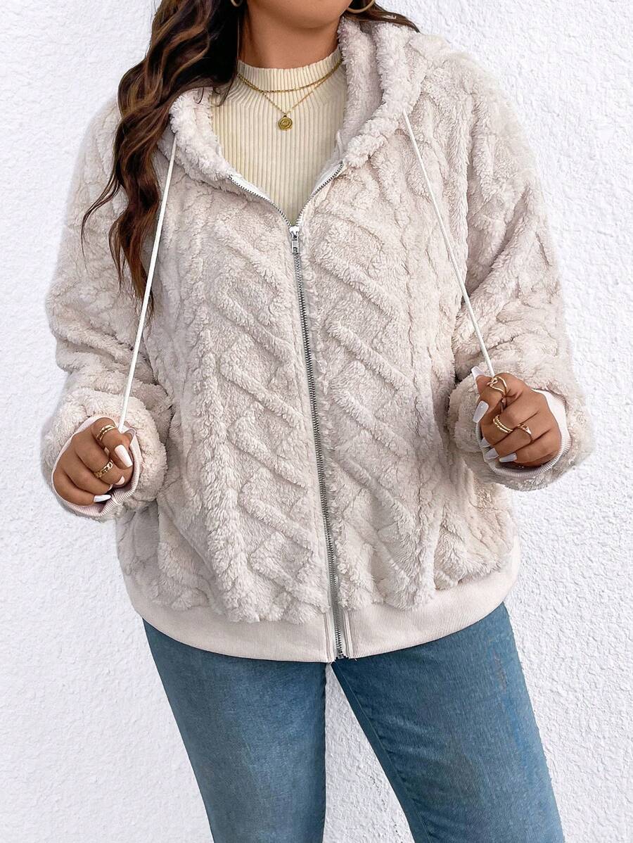 SHEIN LUNE Chaqueta De Mujer Con Capucha Y Diseño De Cremallera Y Cordón En Talla Grande - Albaricoque - Ver 1
