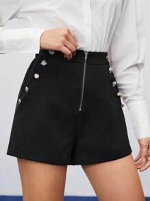 BizChic 女裝鈕扣細節拉鍊前短褲 - 黑色 - 查看 7