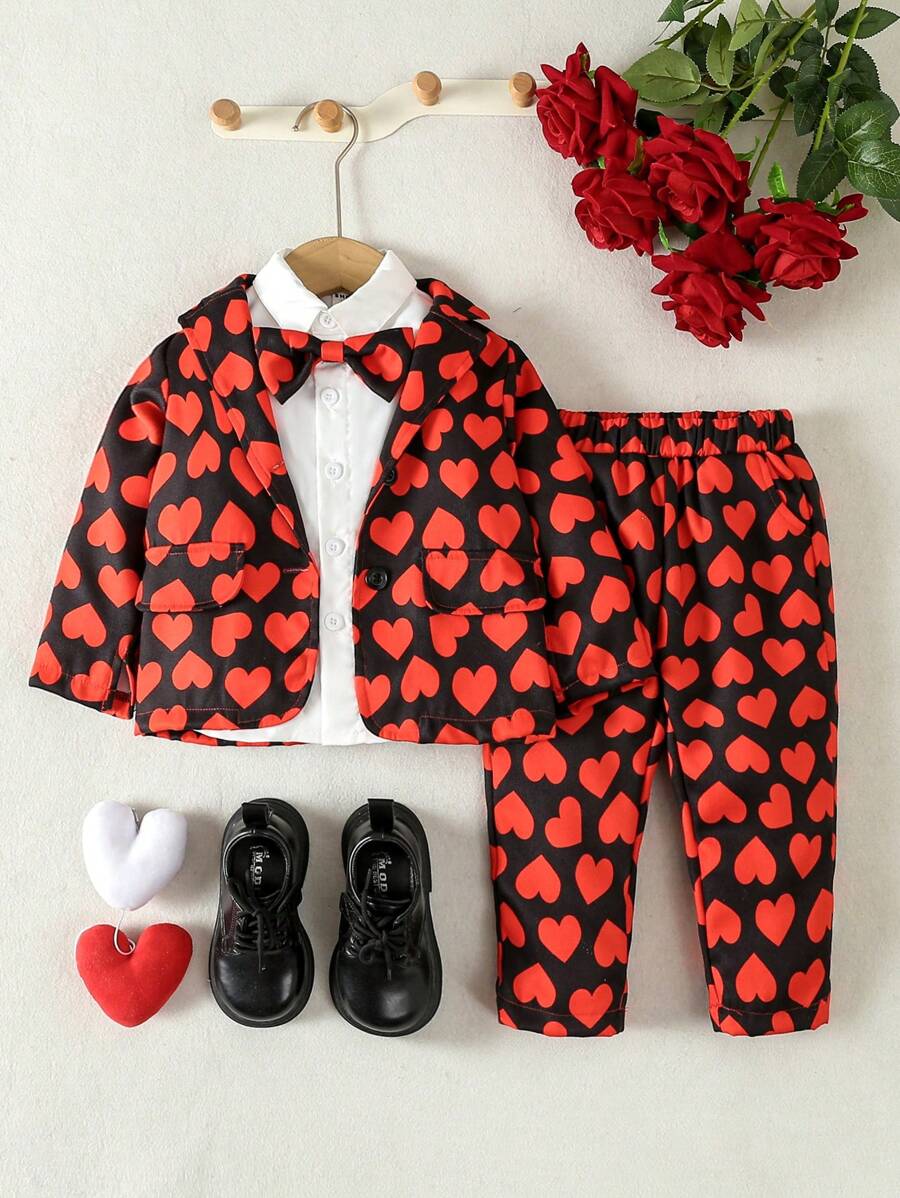 Baby Boys' Gentleman Style 3pcs Set With Love Print - Red - View 1