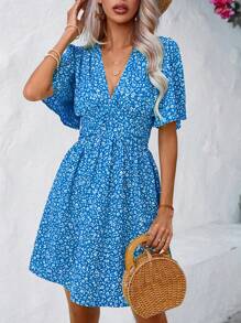 Breezaya Women's Floral Ruffle Sleeve Dress - Blue - View 3