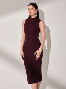 Modelyn 勃艮第红色女士毛绒针织毛衣连衣裙和开衫 2 件/套 - 酒紅色 - 查看 3