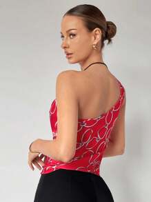 BizChic Ladies' Asymmetrical Shoulder Chain Print Sleeveless Halter Top - Multicolor - View 3