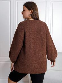 SHEIN EZwear Plus Size Women'S Lantern Sleeve Round Neck Sweater