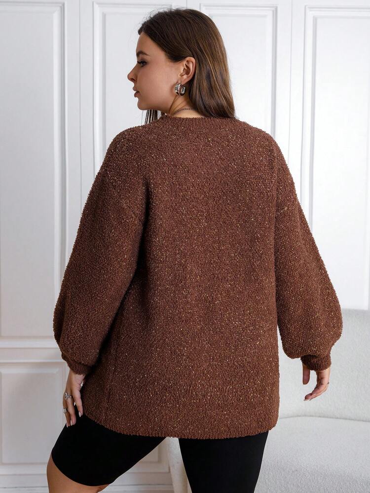 Plus Size Women'S Lantern Sleeve Round Neck Sweater