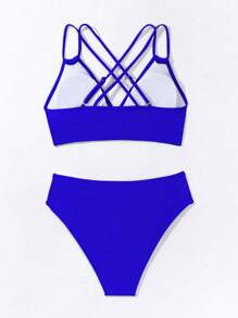 Swim Basics Conjunto De Bikini De Baño Liso Con Detalle De Puntilla Calada
