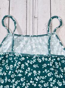 SHEIN 2 cái/bộ Màu thuần Áo thun Và In hoa Dây đeo Mì Ý  Đầm Đối với Cô gái tuổi teen - Nhiều màu - Xem 6