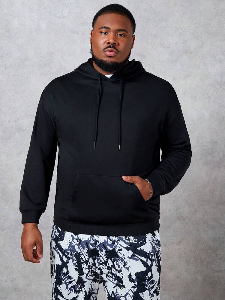 Loose-Fit Men's Plus Size Knitted Casual Hooded Sweatshirt, For Fall Winter