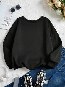 SHEIN LUNE Plus Letter Graphic Drop Shoulder Sweatshirt - Black - View 2