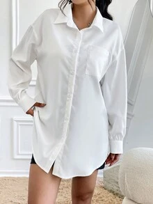 SHEIN Unity 前口袋垂肩袖襯衫,無腰帶款式 - 白色 - 查看 3
