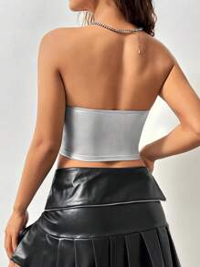 SHEIN Unity 無肩帶百褶上衣 - 銀色 - 查看 2