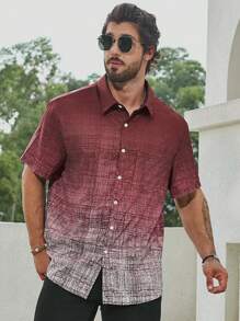 Manfinity Homme 男士大碼漸變印花短袖襯衫 - 紅色 - 查看 4