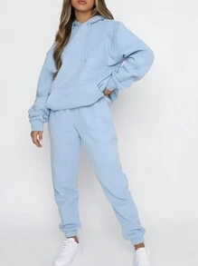 INAWLY Women's Hooded Drawstring Sweatshirt And Sweatpants Set Fall Cloth For Women - Baby Blue - View 1