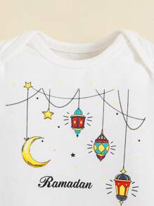 SHEIN Baby Boys' Cartoon Animal Pattern Short Sleeve Romper - White - View 4