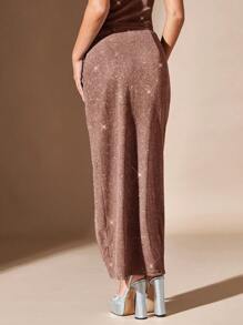 SHEIN BAE High Split Pleated Skirt - Dusty Pink - View 2