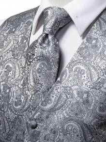 男士加大尺碼印花鈕扣西裝背心腰coat - 紫色 - 查看 3