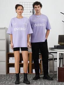 SWAVVY 1 Miếng Lỏng lẻo Dệt kim Giải trí In Áo thun - Màu tím - Xem 4