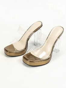 香檳色11cm高透明設計水晶高跟防水平台涼鞋,時尚,優雅,性感且多用途 - 銅色 - 查看 6
