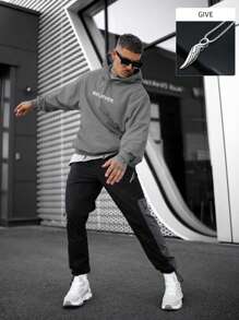 男士時尚美式風格連帽衫 - 深灰色 - 查看 4