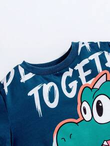 SHEIN Toddler Boys' Dinosaur Print T-Shirt With Realistic Tail Element - Navy Blue - View 3