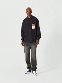 SUMWON Oversized Fit Shirt With Badge Pocket - Black - View 3