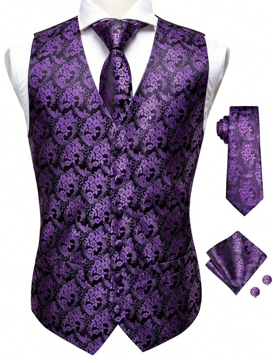 Men Plus Size All-Over Button Placket Suit Vest