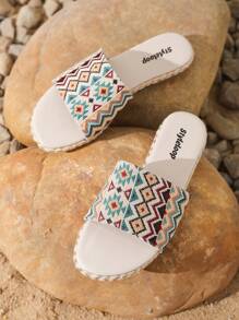 Styleloop 女性厚底楔形跟拖鞋和涼鞋,花卉亞麻帶裝飾 - 彩色 - 查看 3