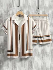 Manfinity Homme Men's Color-Block Striped Two-Piece Outfit , Vintage , Graphic , Office , Husband , Colorful