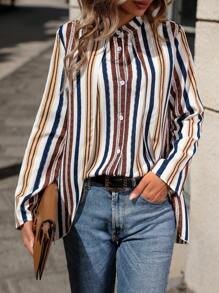SHEIN LUNE Chemise Rayée À Boutons Devant
