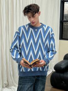 Claim Dot 男士大尺碼herringbone款針織衫 - 彩色 - 查看 1