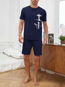 Men Letter Graphic PJ Set / Pajama Set