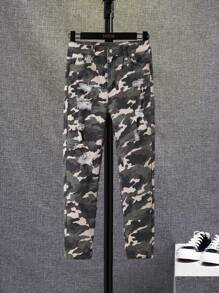 SHEIN 男童迷彩多色仿舊直筒牛仔褲 - 彩色 - 查看 3
