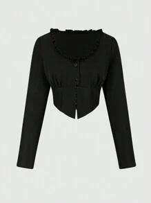 SHEIN Unity Women'S Asymmetric Hem Blouse With Frill Trim