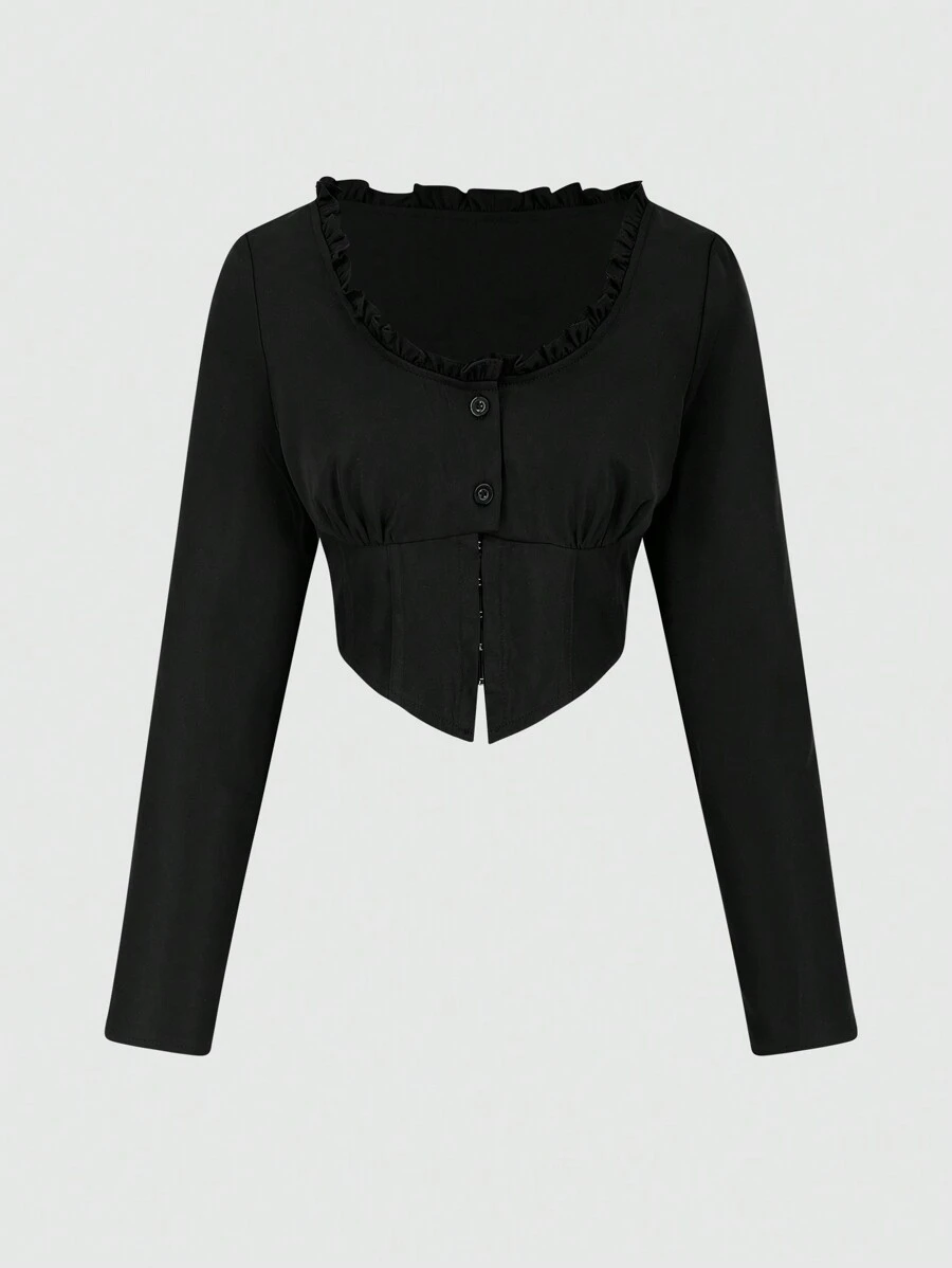 SHEIN Unity Women'S Asymmetric Hem Blouse With Frill Trim