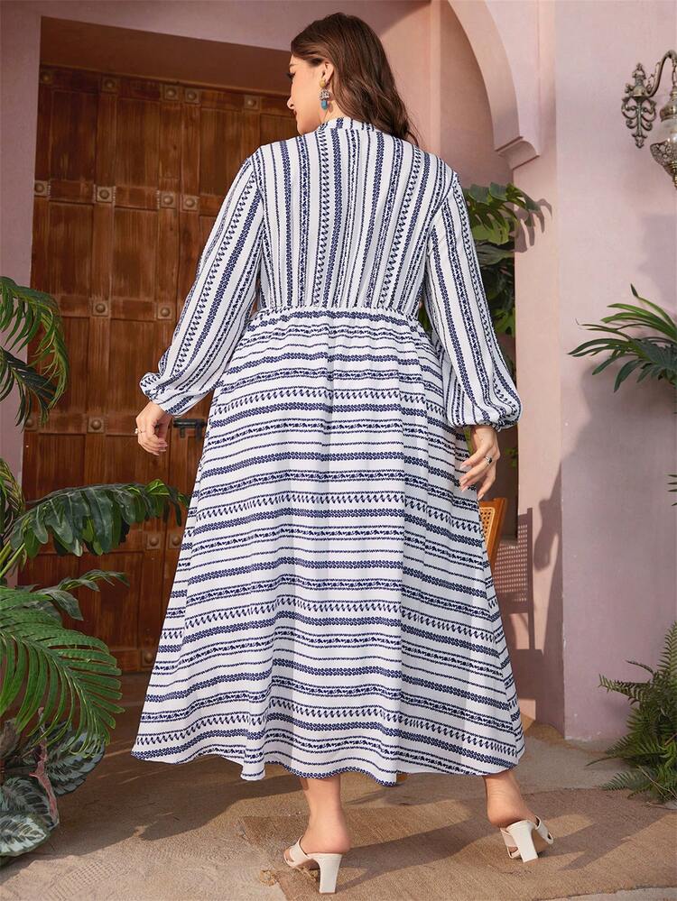 Plus Size Printed Notched-Neckline Dress