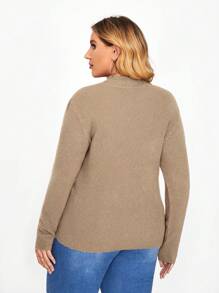 Calvaya Kích thước lớn Phù hợp Tay áo dài Áo len Áo chui đầu - Màu Khaki - Xem 2