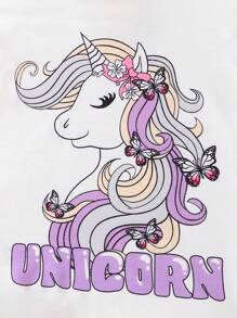 SHEIN 女孩可愛時尚獨角獸印花緊身褲和針織上衣休閒套裝 - 紫色 - 查看 5